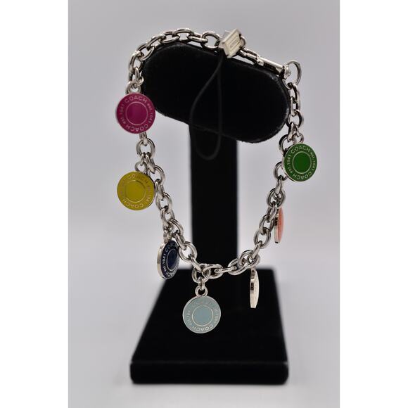 Coach Vintage Logo Charm Bracelet Lanyard Multi-Color Silver Tone Rare Bin6 - Picture 1 of 12
